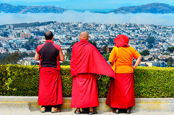 Photograph Mitchell Funk 3 Red Monks on One Eyeland