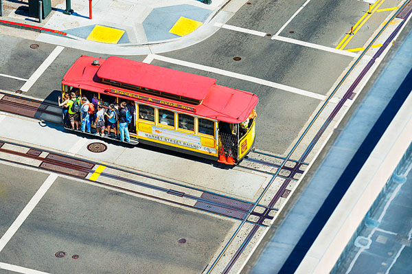 Photograph Mitchell Funk Red Yellow Cable Car on One Eyeland