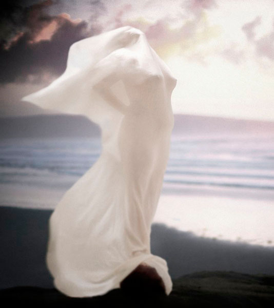 Photograph Jim Erickson A Nude Woman Standing Enwrapped In A White Cloth on One Eyeland
