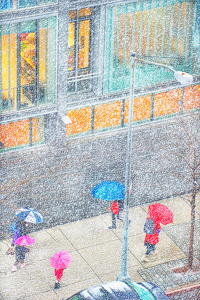 Photograph Mitchell Funk Color Umbrellas In The Snow on One Eyeland