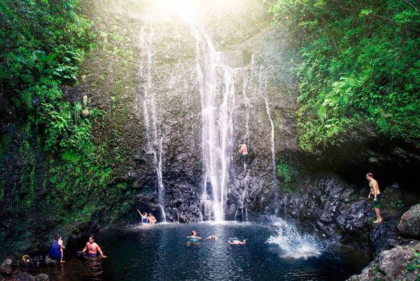Photograph John Fulton Maui Swimmers And Waterfall on One Eyeland