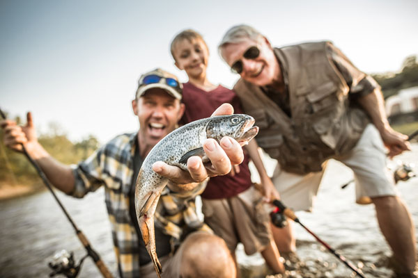 Photograph Fedele Studio Grandpa Father And Son Catch Bass On Fishing Trip on One Eyeland