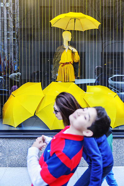 Photograph Mitchell Funk Yellow Umbrellas In The Window on One Eyeland