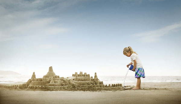 Photograph Jim Erickson Young Girl Building Ornate Sand Castle on One Eyeland
