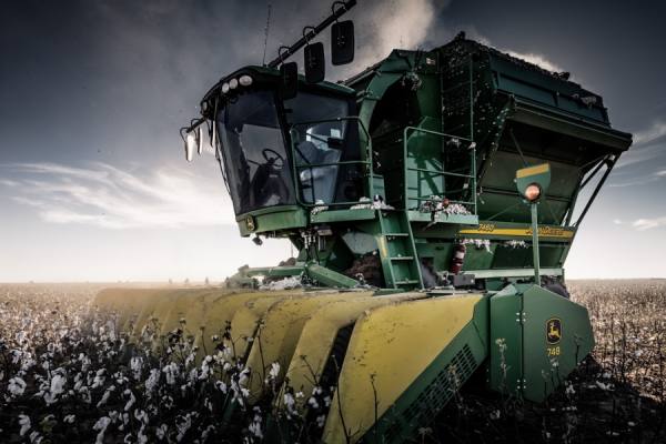 Photograph Andy Mahr Cotton Harvester on One Eyeland