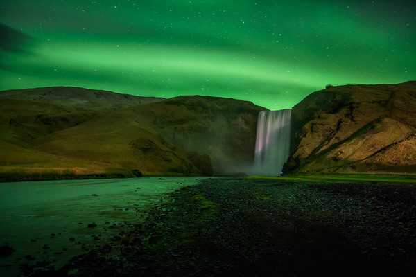 Photograph Peter Svoboda Skogafoss At Night Lights on One Eyeland