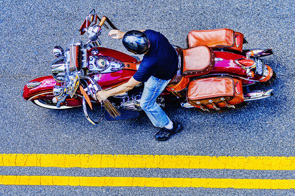 Photograph Mitchell Funk High Angle View Of Vintage Motorcycle on One Eyeland