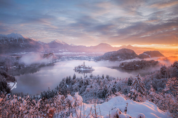 Photograph Jaka Ivancic Bled Lake Covered With Fresh Snow on One Eyeland