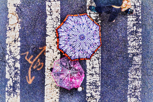 Photograph Mitchell Funk Two Umbrellas From Above on One Eyeland