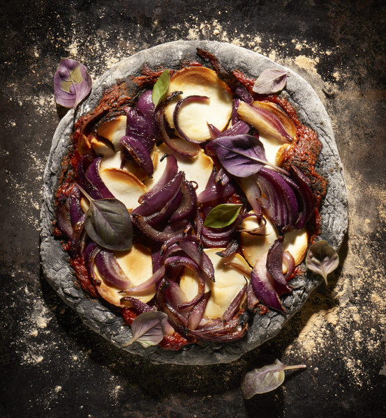 Photograph Sue Atkinson Red Onion And Goats Cheese Black Pizza on One Eyeland