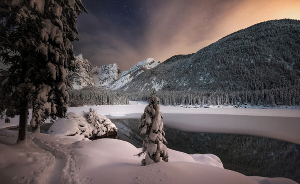 Photograph Ales Krivec Fusine Lake At Night on One Eyeland