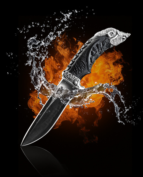 Photograph Roman Demchenko Handmade Knife With Damascus Steel With Jewelry on One Eyeland