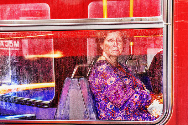 Photograph Mitchell Funk Red Bus Window on One Eyeland