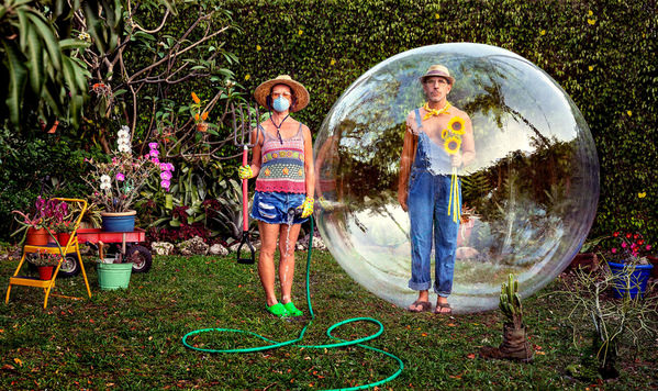 Photograph George Kamper American Gothic Coronavirus Bubble on One Eyeland
