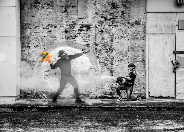 Photograph George Kamper Rage The Flower Thrower Bubble on One Eyeland