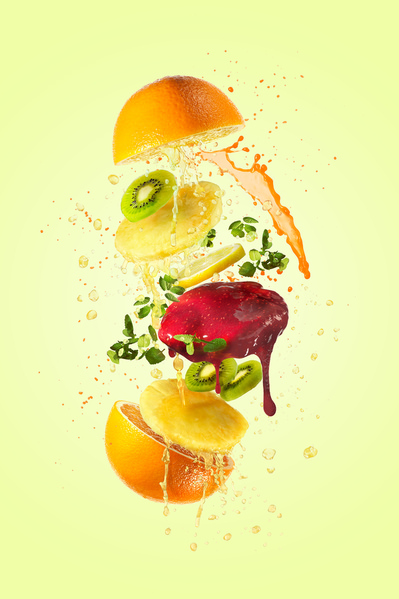 Photograph Lustre Photoproduction Fruit Burger on One Eyeland