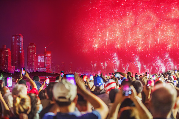 Photograph Mitchell Funk Fireworks And Crowds on One Eyeland
