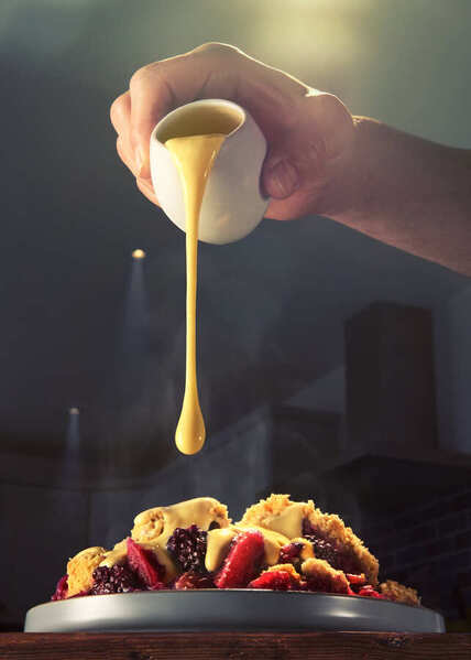 Photograph Ryan Ball Finishing Touch Apple And Blackberry Crumble on One Eyeland