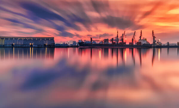 Photograph Vasil Nanev Christmas Sunset Over The Harbor on One Eyeland