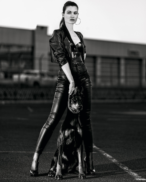 Photograph Vasil Nanev Daniela And Alma The Doberman Bw on One Eyeland