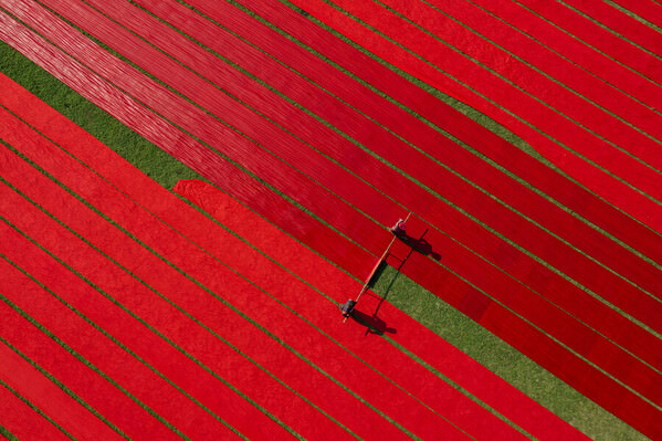 Photograph Azim Khan Ronnie Drying Red Cloth In The Open Field on One Eyeland