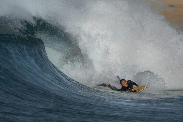 Photograph Steve Turner Body Board Action on One Eyeland