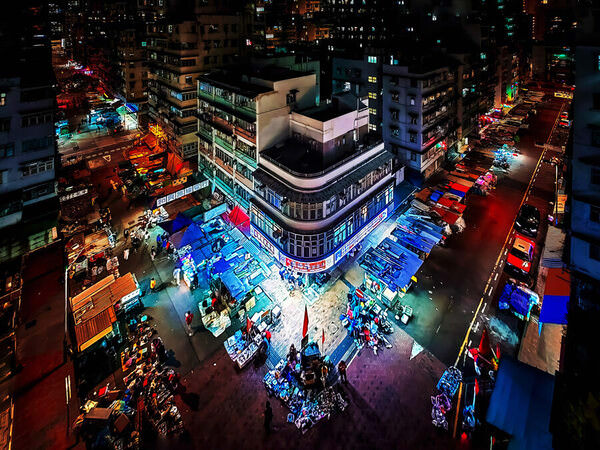 Photograph Howard Tong Street Corner In Sham Shui Po At Night on One Eyeland