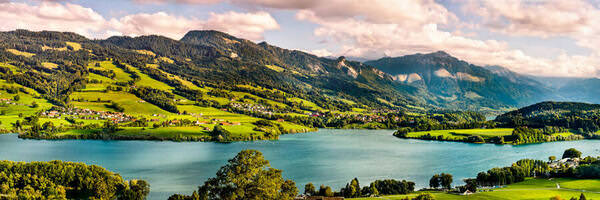 Photograph Claude Bossel Panoramic Of Gruyeres Lake Switzerland on One Eyeland