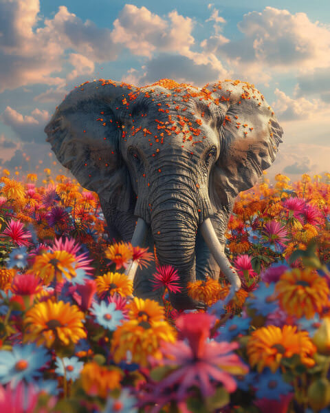 Photograph Mario Forcherio Elephant And Flowers on One Eyeland
