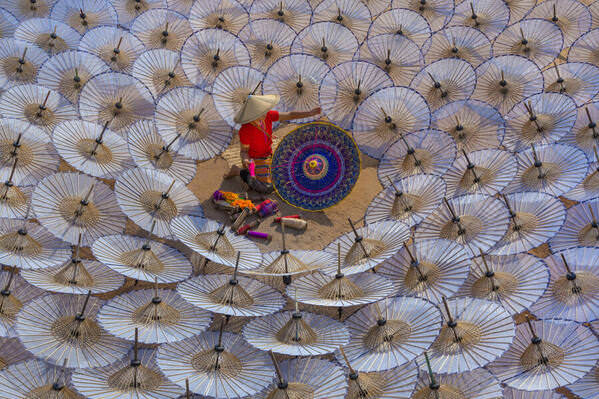 Photograph Kyaw Zay Yar Lin Making Umbrellas on One Eyeland