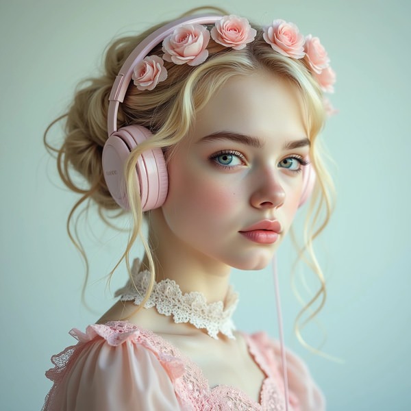 Photograph Flora Paulina Headphones And Roses on One Eyeland