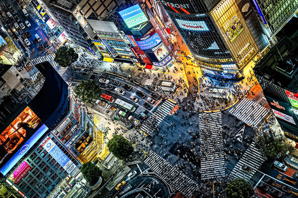Photograph Gary E Karcz Shibuya Crossing At Night on One Eyeland