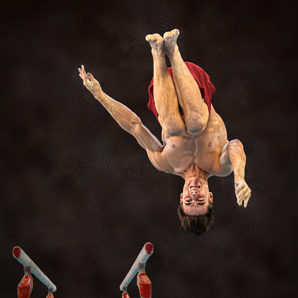 Photograph Eddie Leach Backward Salto Dismount on One Eyeland