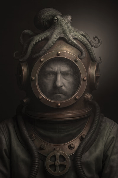 Photograph Steve Turner Diver And Octopus on One Eyeland