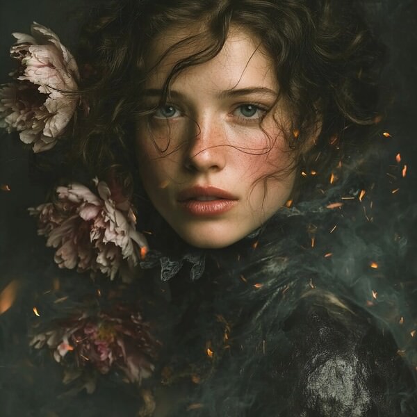 Photograph Flora Paulina Peonies Woman on One Eyeland