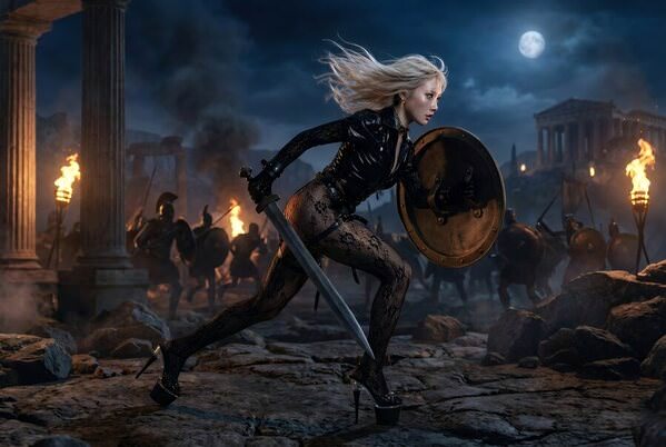 Photograph Strat Cast A Female Warrior Dashing Across The Battlefield on One Eyeland