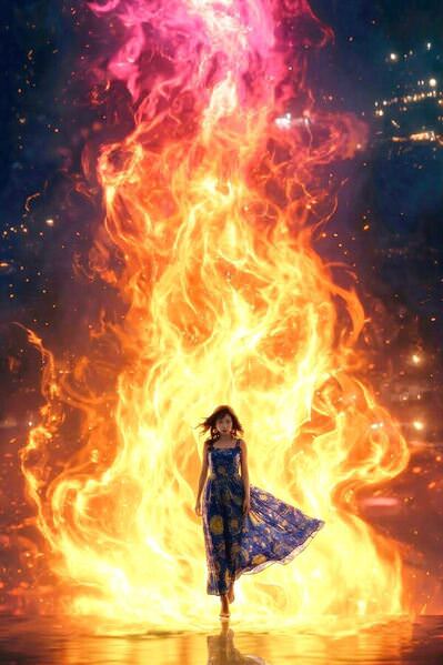 Photograph Strat Cast A Woman Walking With Flames Behind Her on One Eyeland