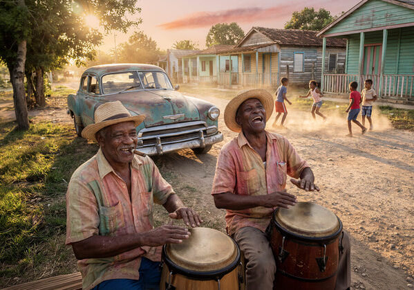 Photograph Steve Turner Cuba Conga Players on One Eyeland