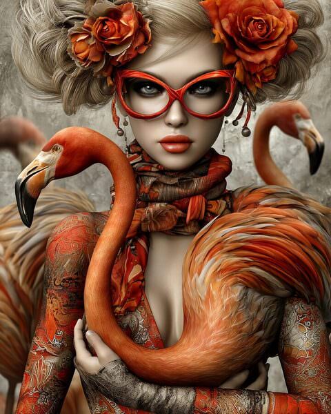 Photograph Flora Paulina Flamingo Woman on One Eyeland