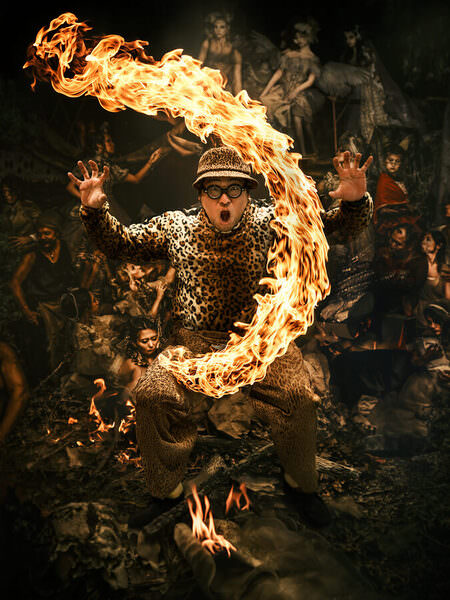 Photograph Haseo Hasegawa A Man Jumping In Front Of The Artwork on One Eyeland