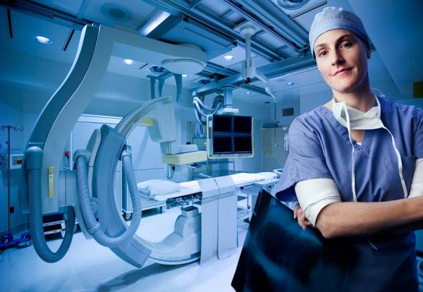Photograph Robert Houser Female Doctor In Operating Room Holding An Xray on One Eyeland