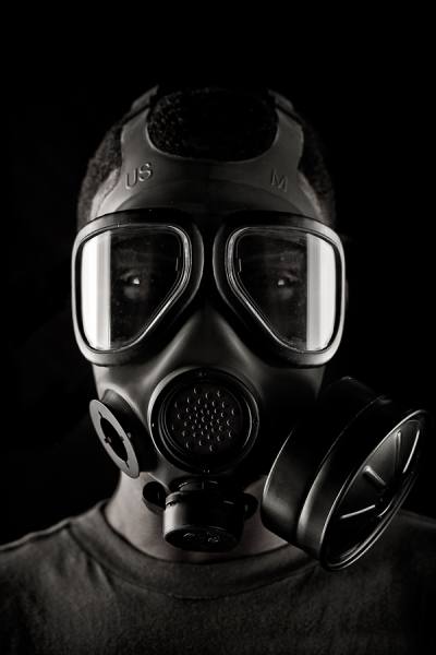 Photograph Andy Mahr Gas Mask on One Eyeland