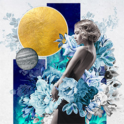 Blue Blooming-Hrys Basics-bronze-FINE ART-Collage -6610
