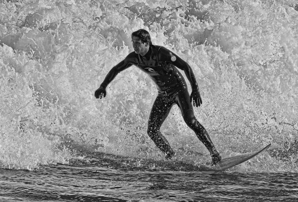 Photograph Phil Armitage Bnw Surfer At Lyall Bay on One Eyeland