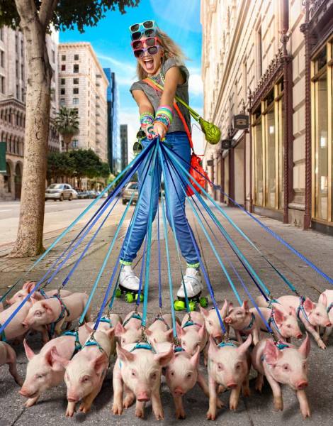 Photograph Todd Baxter Girl Rollerskating With Pigs on One Eyeland