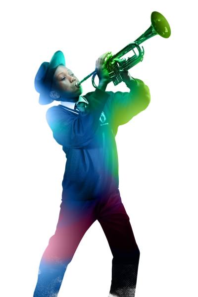 Photograph Andy Harrison Trumpeter on One Eyeland