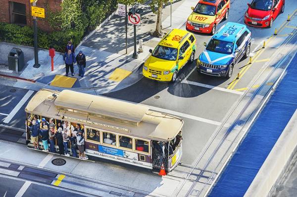 Photograph Mitchell Funk Cable Car And Taxis on One Eyeland