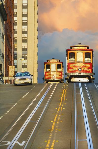 Photograph Mitchell Funk Cable Cars At Sunrise on One Eyeland