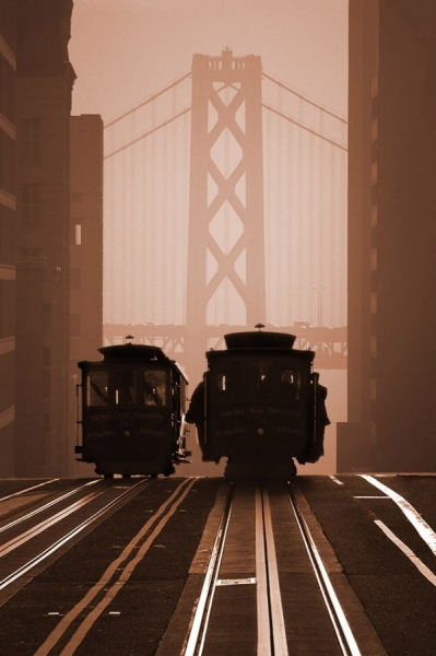 Photograph Mitchell Funk Cable Cars Bay Bridge on One Eyeland