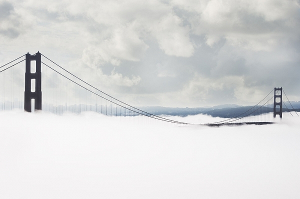 Photograph Mitchell Funk Golden Gate Bridge In Fog on One Eyeland